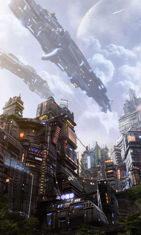 Futuristic City From Below Fantasy Mobile Wallpaper     X