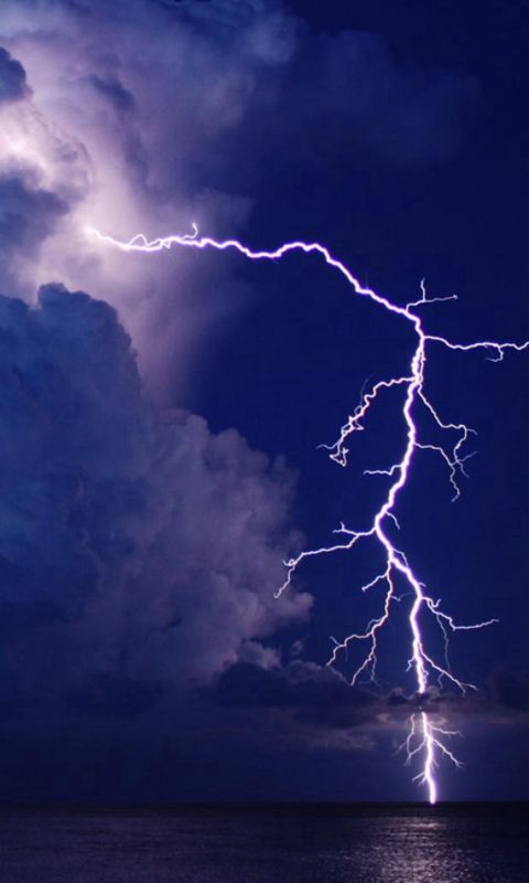 Storm Lightning Over Lake Night Sky View wallpaper
