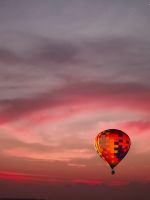 flying multicolored hot air balloon wallpaper