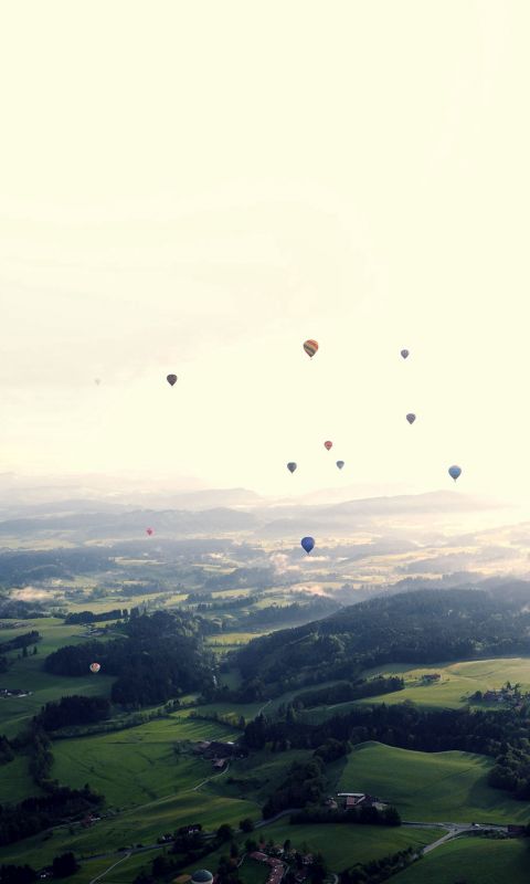 Balloon Party Green Blue Wide Mountain Nature wallpaper