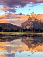 Mountain lake sunset wallpaper