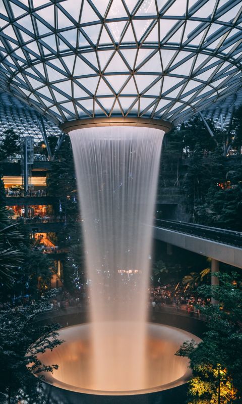 fountain in green house wallpaper