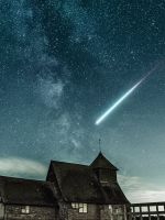 brown house under stary night wallpaper