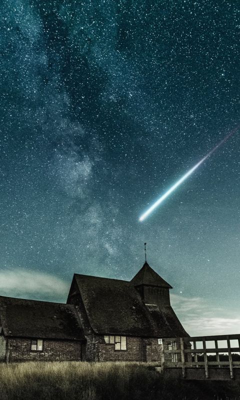 brown house under stary night wallpaper