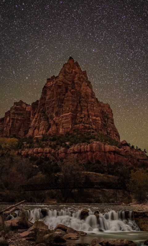 timelapse photography of river overlooking rock mo... wallpaper