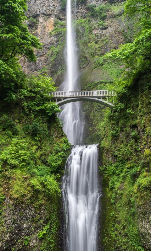 gray concrete bridge and waterfalls during daytime wallpaper