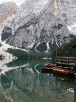 wooden house beside lake wallpaper