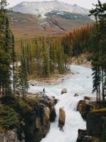 aerial photography of flowing river viewing mounta... wallpaper